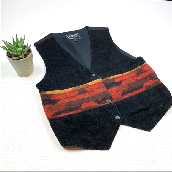 Vintage POSH Suede and Wool Western Vest SZ L - Picture 3 of 7